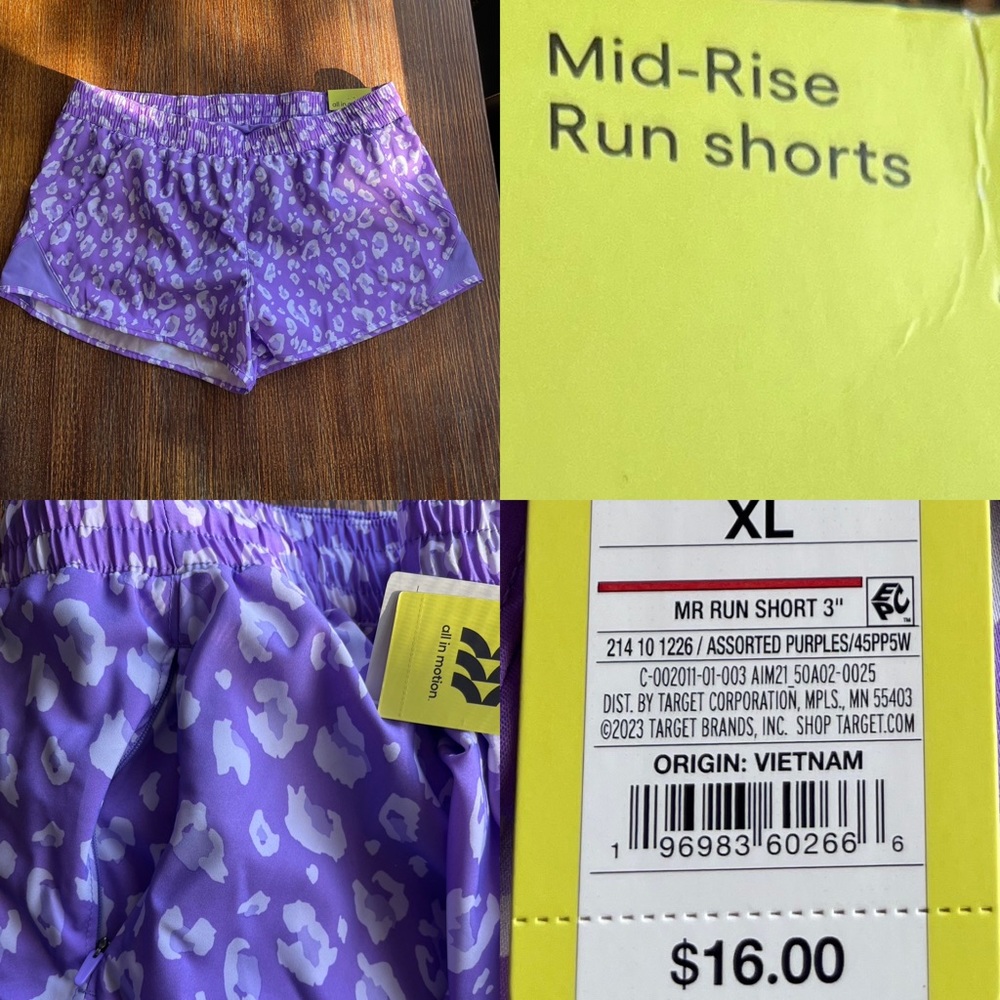 All In Motion Mid Rise Run Shorts with Pockets Lined Purple XL  Activewear